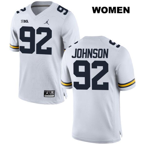 Women's NCAA Michigan Wolverines Ron Johnson #92 White Jordan Brand Authentic Stitched Football College Jersey YF25G58PL